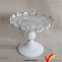 Französische Art Antike weiße Hochzeit Kuchen Stand Metall Glas